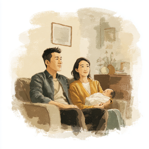 赤ちゃんを抱く夫婦のイメージ写真